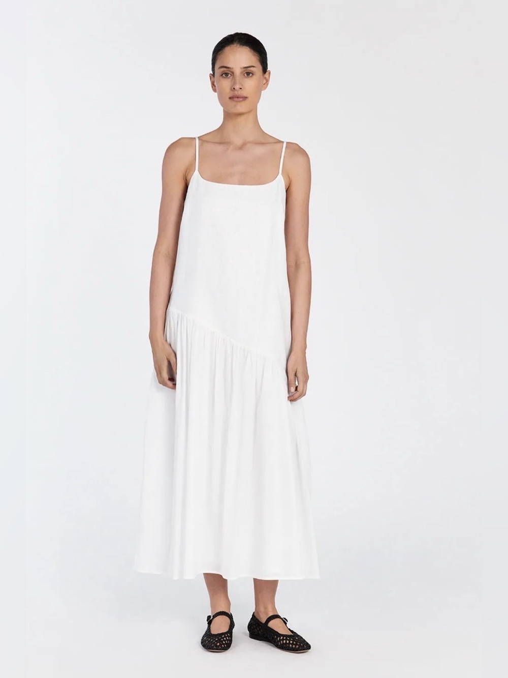 Dissh Noah Linen Asymmetrical Midi Maxi Dress White 8